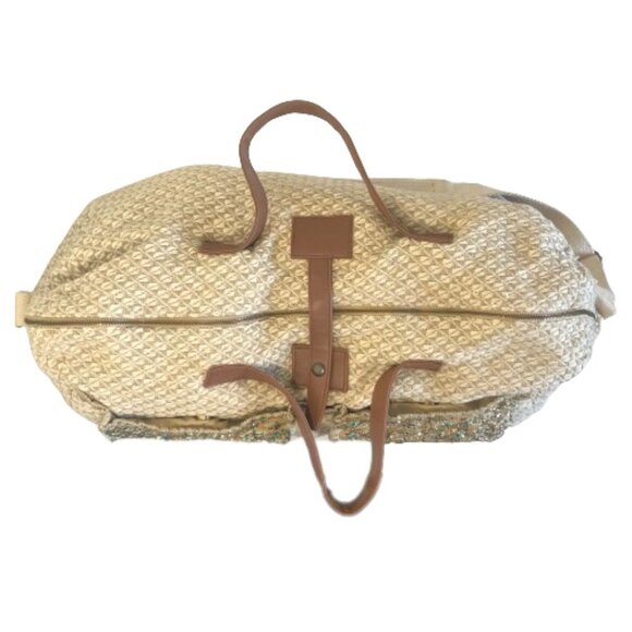 Large Aphorism sequin beaded knit boho embellished travel bag suffel weekender - Picture 4 of 16